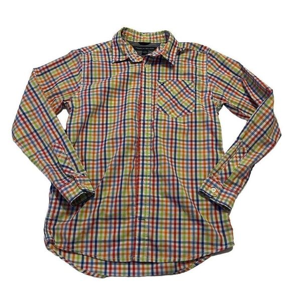 Tommy Hilfiger Boys Multicolor Plaid Long Sleeve Button Up Dress Shirt 16-18 L - Picture 1 of 6